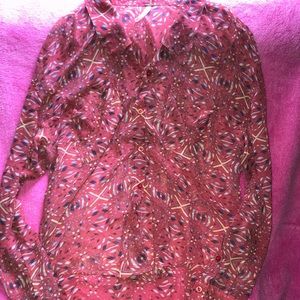 Free People Red Geometric Elegant Shirt ❤️